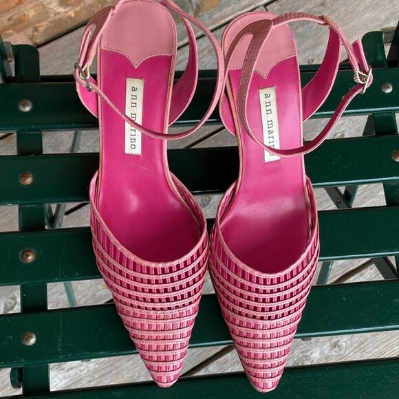 Ann Marino Fine Leather Point Toe Ankle Strap Dress Heels - Picture 3 of 6